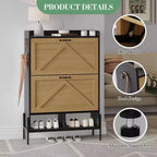 Meuble à chaussures à 2 tiroirs, organiseur de chaussures mince et peu encombrant avec rangement dissimulé, étagère d'entrée en bois pour couloir, design étroit et autonome