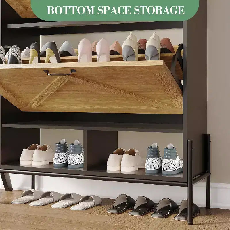 Meuble à chaussures à 2 tiroirs, organiseur de chaussures mince et peu encombrant avec rangement dissimulé, étagère d'entrée en bois pour couloir, design étroit et autonome