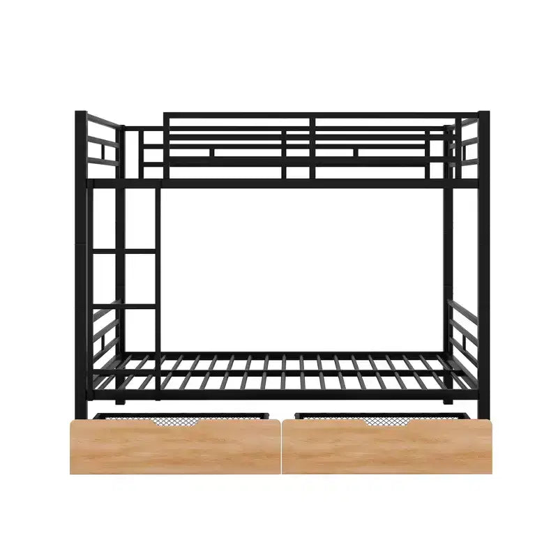 Lit superposé en métal de taille double avec 2 tiroirs, cadre de lit superposé double convertible en 2 lits plateforme, noir