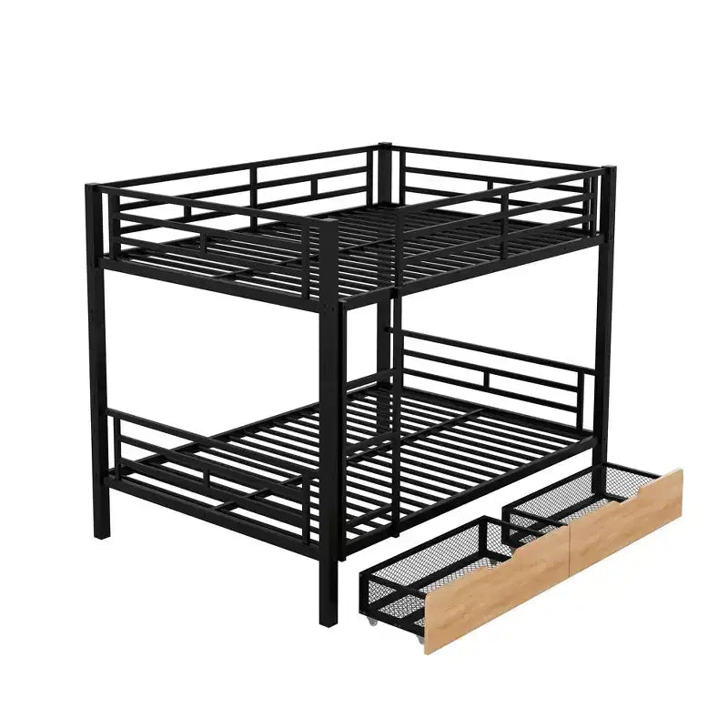 Lit superposé en métal de taille double avec 2 tiroirs, cadre de lit superposé double convertible en 2 lits plateforme, noir