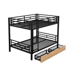 Lit superposé en métal de taille double avec 2 tiroirs, cadre de lit superposé double convertible en 2 lits plateforme, noir