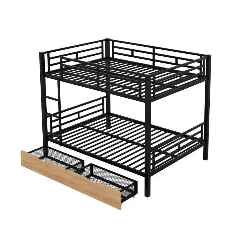 Lit superposé en métal de taille double avec 2 tiroirs, cadre de lit superposé double convertible en 2 lits plateforme, noir