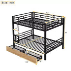 Lit superposé en métal de taille double avec 2 tiroirs, cadre de lit superposé double convertible en 2 lits plateforme, noir