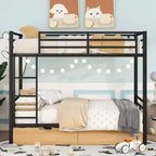 Lit superposé en métal de taille double avec 2 tiroirs, cadre de lit superposé double convertible en 2 lits plateforme, noir