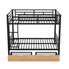 Lit superposé en métal de taille double avec 2 tiroirs, cadre de lit superposé double convertible en 2 lits plateforme, noir
