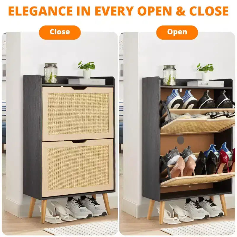 Meuble de rangement pour chaussures avec 2 tiroirs, meuble à chaussures en rotin, meuble à chaussures fin et dissimulé pour salon, chambre et couloir