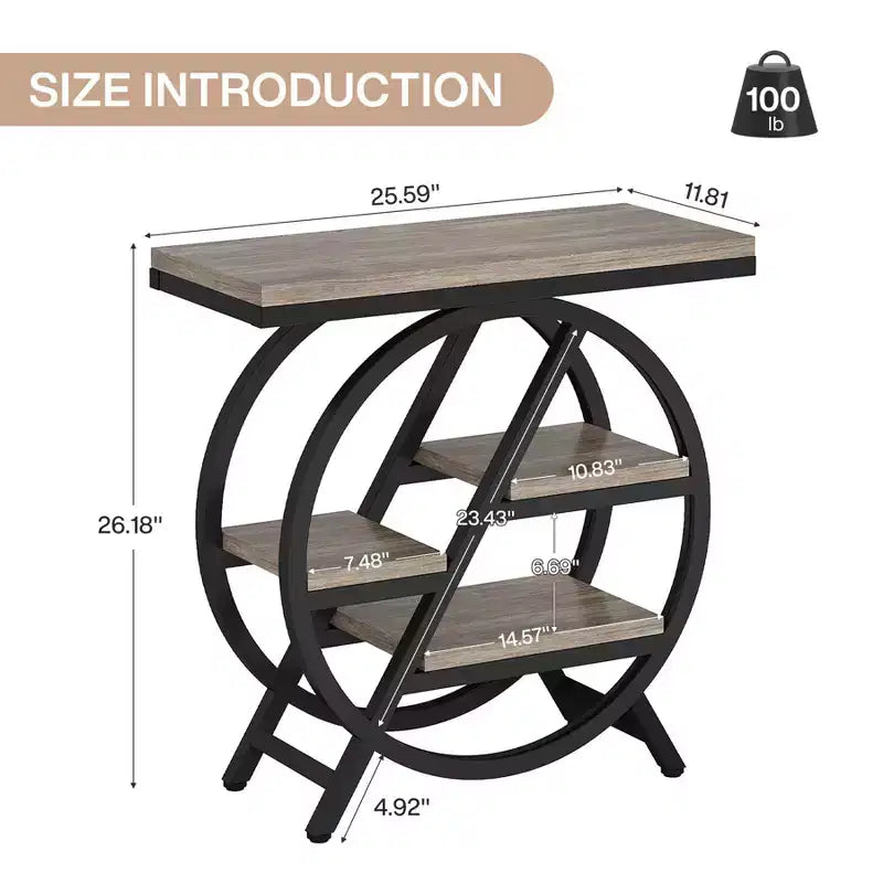 Okak Industrial Table d'appoint ronde à 4 niveaux en métal, petite table de chevet rustique, table de canapé derrière le canapé pour le couloir, le salon