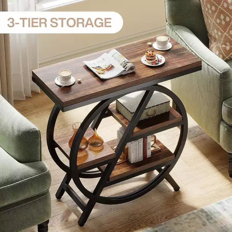 Okak Industrial Table d'appoint ronde à 4 niveaux en métal, petite table de chevet rustique, table de canapé derrière le canapé pour le couloir, le salon