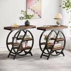 Okak Industrial Table d'appoint ronde à 4 niveaux en métal, petite table de chevet rustique, table de canapé derrière le canapé pour le couloir, le salon