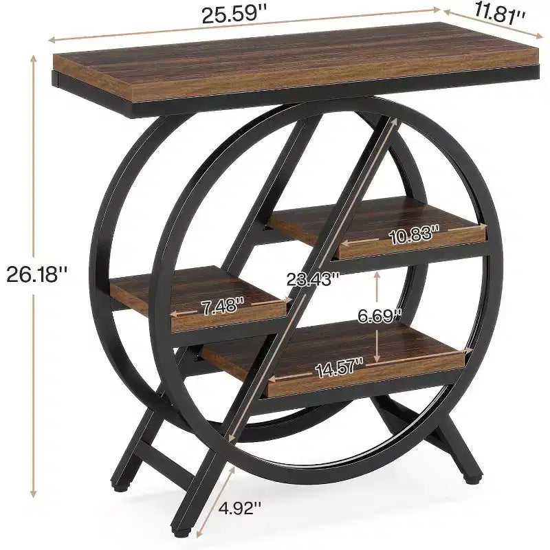 Okak Industrial Table d'appoint ronde à 4 niveaux en métal, petite table de chevet rustique, table de canapé derrière le canapé pour le couloir, le salon