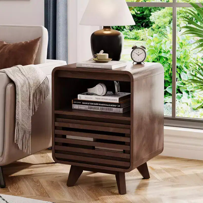 SOLACE FURNITURE Table de Chevet avec Tiroir de Rangement Grille Table d'Appoint