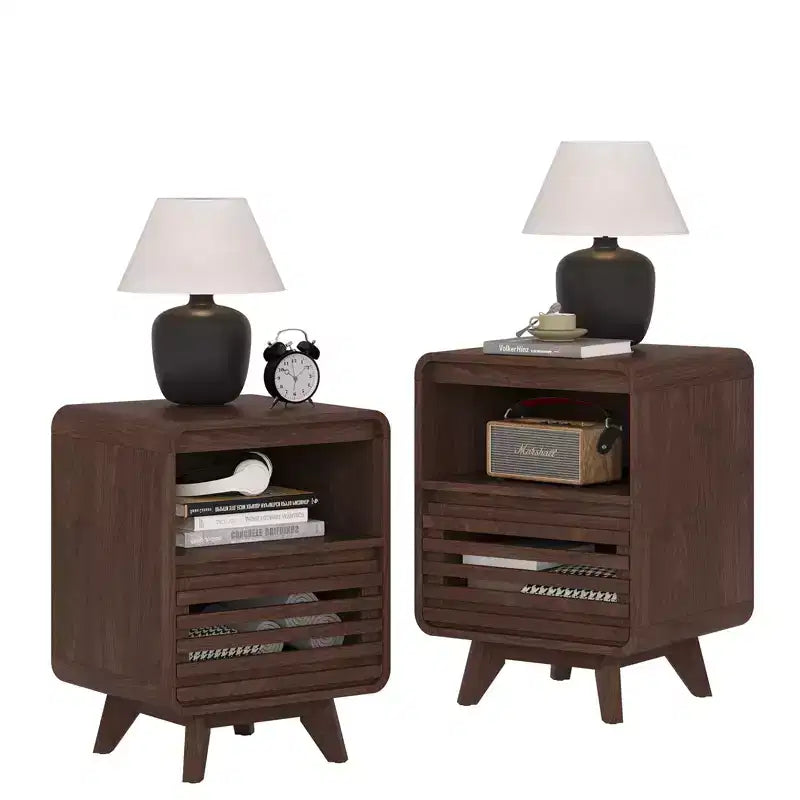 SOLACE FURNITURE Table de Chevet avec Tiroir de Rangement Grille Table d'Appoint