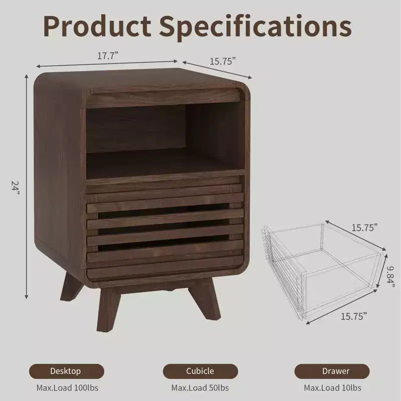 SOLACE FURNITURE Table de Chevet avec Tiroir de Rangement Grille Table d'Appoint