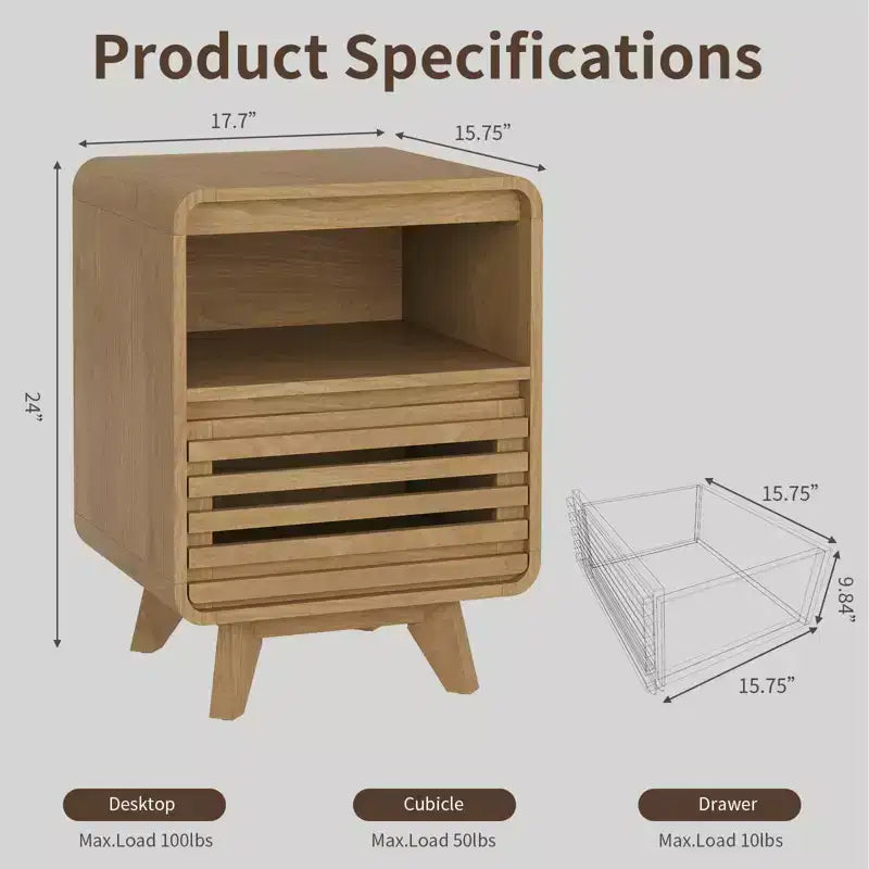 SOLACE FURNITURE Table de Chevet avec Tiroir de Rangement Grille Table d'Appoint