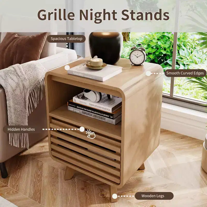SOLACE FURNITURE Table de Chevet avec Tiroir de Rangement Grille Table d'Appoint