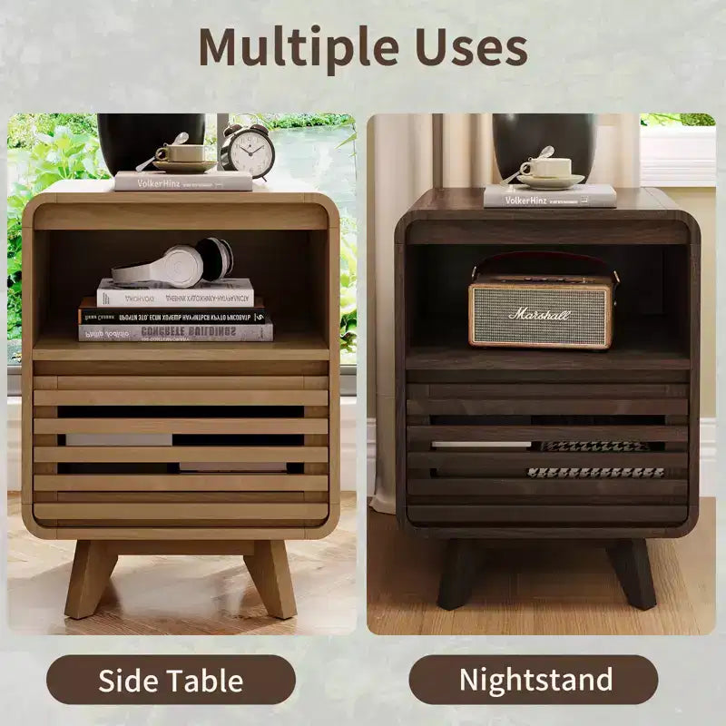 SOLACE FURNITURE Table de Chevet avec Tiroir de Rangement Grille Table d'Appoint