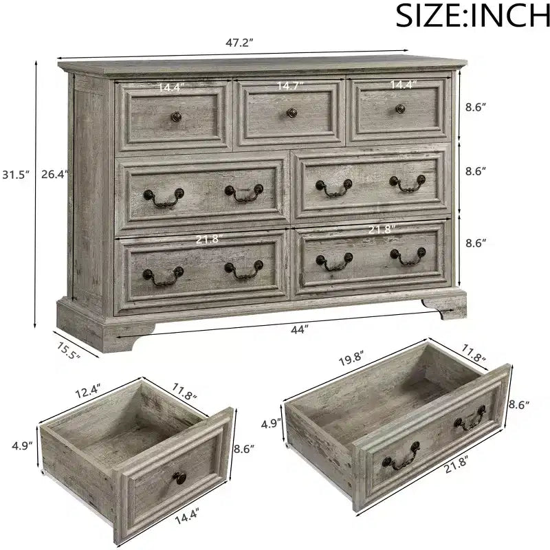 Commode en bois 7 tiroirs GDFStudio Graham Farmhouse 47,5