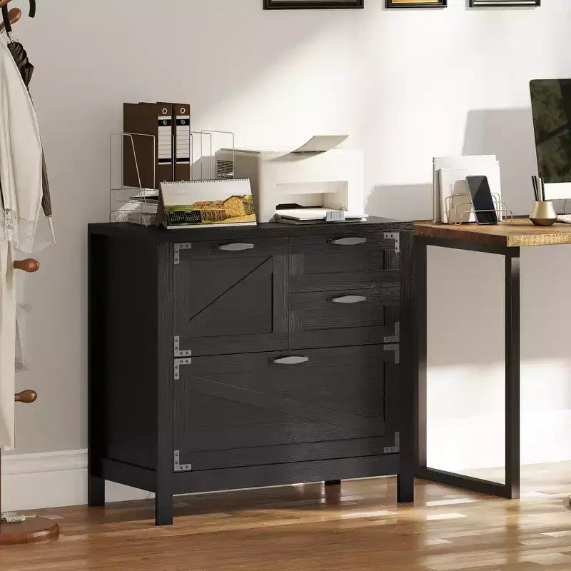HOMCOM Classeur 4 Tiroirs, Meuble de Rangement Latéral de Style Ferme avec Rails Suspendus Réglables pour Dossiers de Taille Lettre/A4/Légal, Support d'Imprimante
