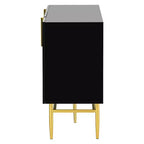 Hostack Buffet 4 portes avec poignées en métal doré et rangement élégant pour salle à manger et salon, noir