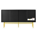 Hostack Buffet 4 portes avec poignées en métal doré et rangement élégant pour salle à manger et salon, noir