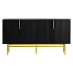 Hostack Buffet 4 portes avec poignées en métal doré et rangement élégant pour salle à manger et salon, noir