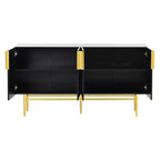 Hostack Buffet 4 portes avec poignées en métal doré et rangement élégant pour salle à manger et salon, noir