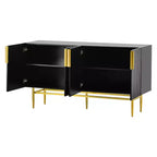 Hostack Buffet 4 portes avec poignées en métal doré et rangement élégant pour salle à manger et salon, noir