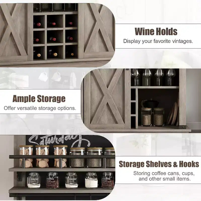 Meuble bar TROPOW 75, grand vaisselier de cuisine, buffet de style rustique pour café, armoire avec porte coulissante de style grange