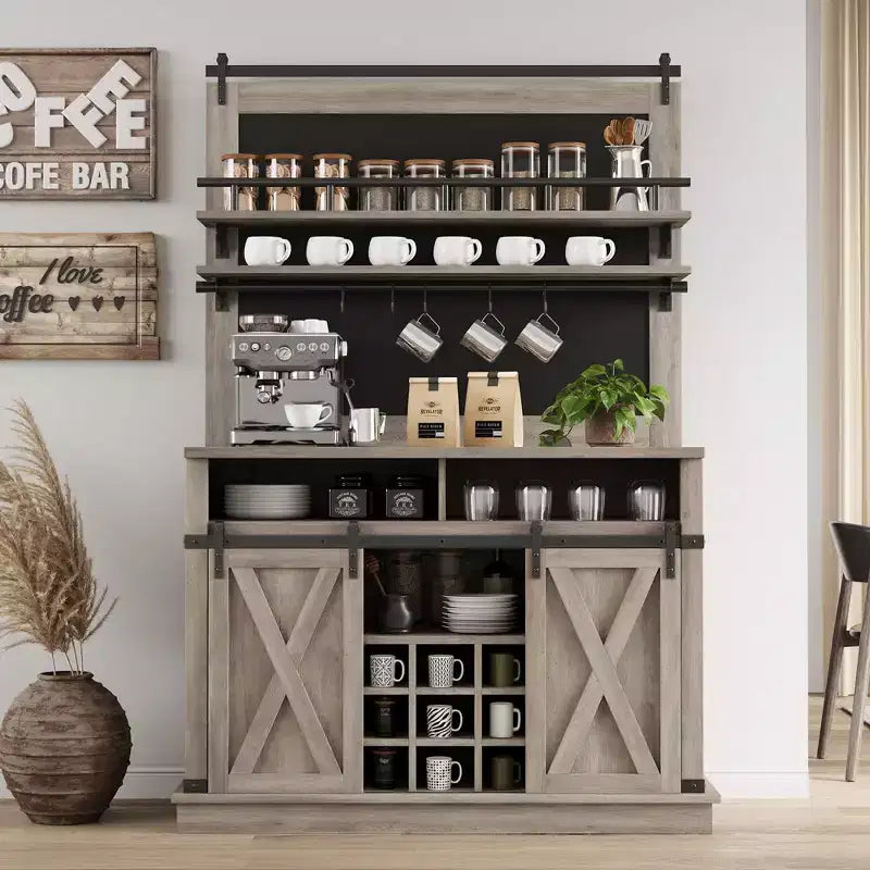 Meuble bar TROPOW 75, grand vaisselier de cuisine, buffet de style rustique pour café, armoire avec porte coulissante de style grange
