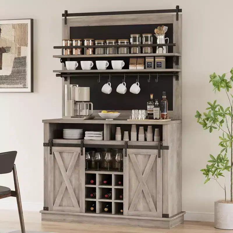 Meuble bar TROPOW 75, grand vaisselier de cuisine, buffet de style rustique pour café, armoire avec porte coulissante de style grange