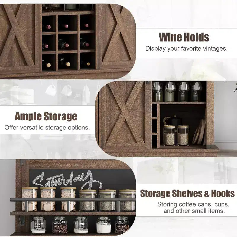 Meuble bar TROPOW 75, grand vaisselier de cuisine, buffet de style rustique pour café, armoire avec porte coulissante de style grange