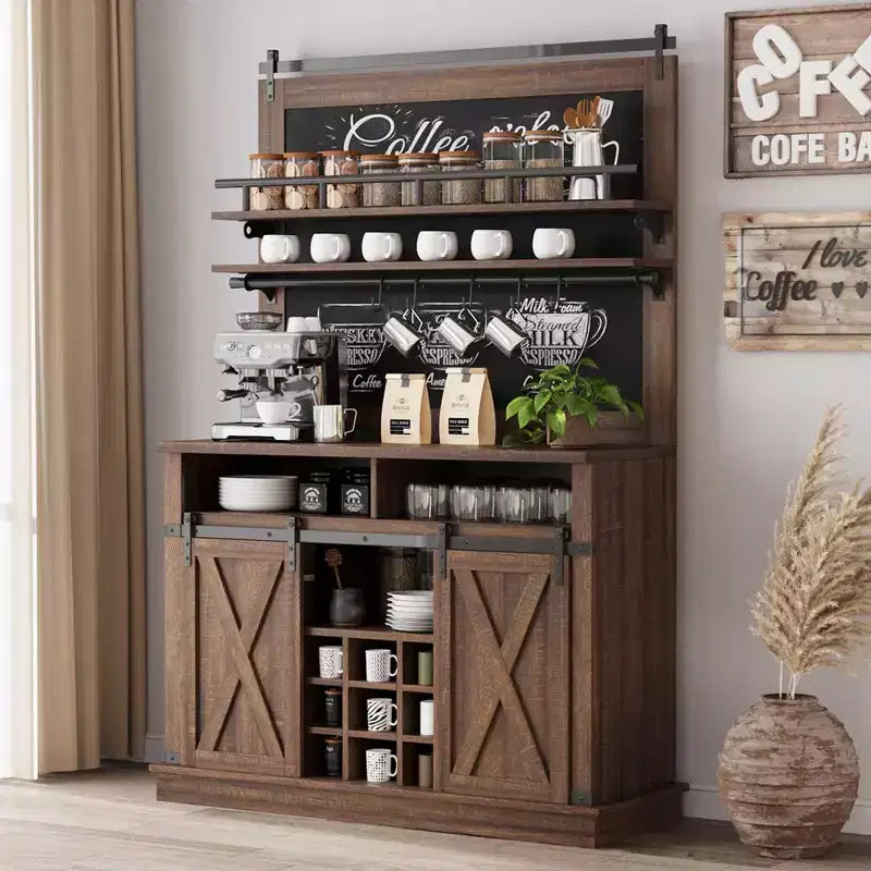 Meuble bar TROPOW 75, grand vaisselier de cuisine, buffet de style rustique pour café, armoire avec porte coulissante de style grange