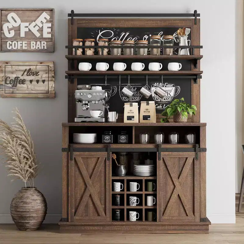 Meuble bar TROPOW 75, grand vaisselier de cuisine, buffet de style rustique pour café, armoire avec porte coulissante de style grange