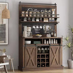 TROPOW Bar Cabinet 75 Tall Coffee Hutch Large Kitchens Hutch Farmhouse Coffee Bar Cabinet Cupboard with Sliding Barn Door