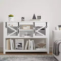 GustoWave Entryway Table w/Sliding Barn Doors, 46'' Farmhouse & Industrial Console Table with Storage, Sofa Table w/Open Shelf , White