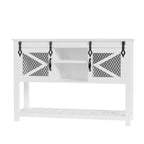 Table d'entrée GustoWave avec portes coulissantes de grange, table console de style ferme et industriel de 117 cm avec rangement, table de canapé avec étagère ouverte, blanc