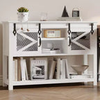 Table d'entrée GustoWave avec portes coulissantes de grange, table console de style ferme et industriel de 117 cm avec rangement, table de canapé avec étagère ouverte, blanc