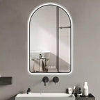 Whisen Arched LED Bathroom Vanity Wall Mirror with Aluminum Frame, Temperature & Time Display, Dimmable Lights and Anti-Fog - Black