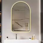 Miroir de courtoisie de salle de bain mural à LED arqué Whisen avec cadre en aluminium, affichage de la température et de l'heure, lumières à intensité variable et anti-buée - Noir