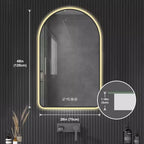 Miroir de courtoisie de salle de bain mural à LED arqué Whisen avec cadre en aluminium, affichage de la température et de l'heure, lumières à intensité variable et anti-buée - Noir
