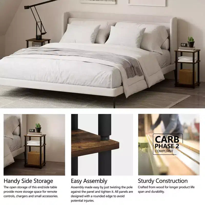 Table d'appoint réversible HOMLUX 3 niveaux avec étagère de rangement pour canapé-lit