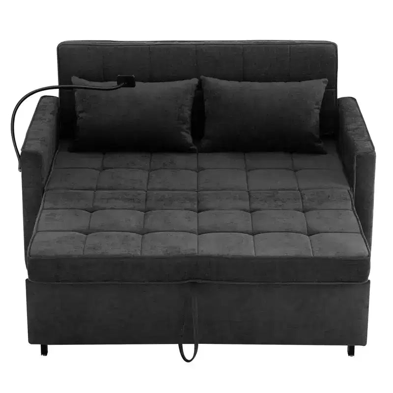 Bestier Canapé-lit convertible 56,9 po, canapé-lit rembourré avec USB et dossier réglable, lit pliant pour salon-noir