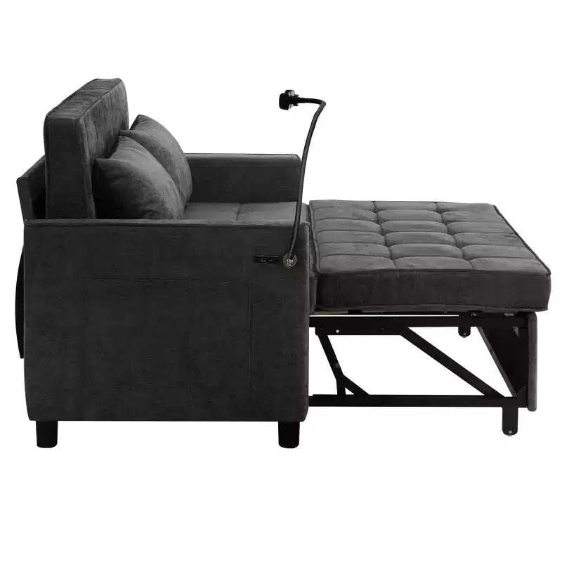 Bestier Canapé-lit convertible 56,9 po, canapé-lit rembourré avec USB et dossier réglable, lit pliant pour salon-noir