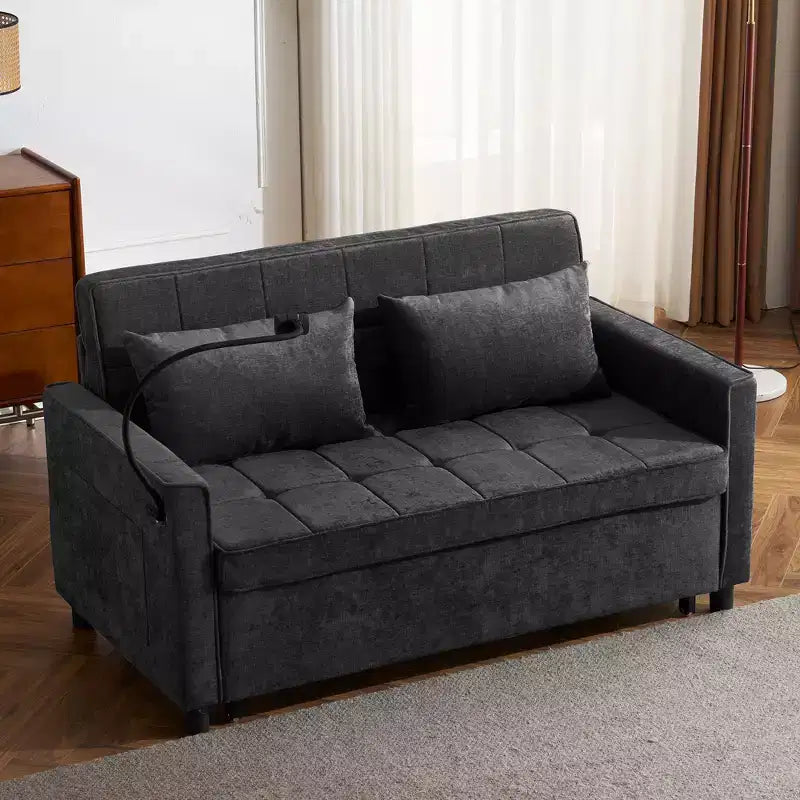 Bestier Canapé-lit convertible 56,9 po, canapé-lit rembourré avec USB et dossier réglable, lit pliant pour salon-noir