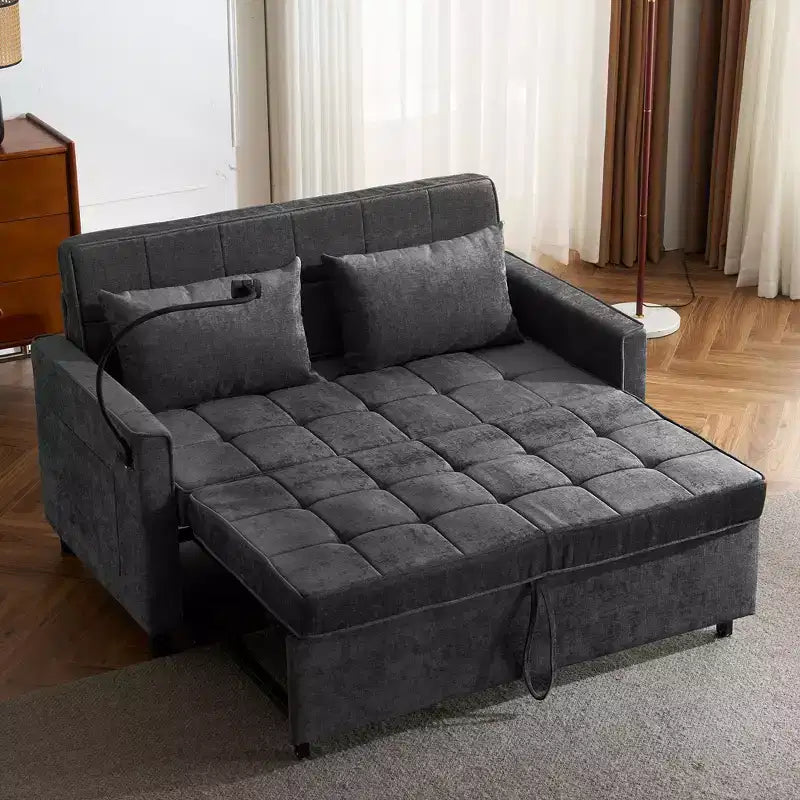 Bestier Canapé-lit convertible 56,9 po, canapé-lit rembourré avec USB et dossier réglable, lit pliant pour salon-noir