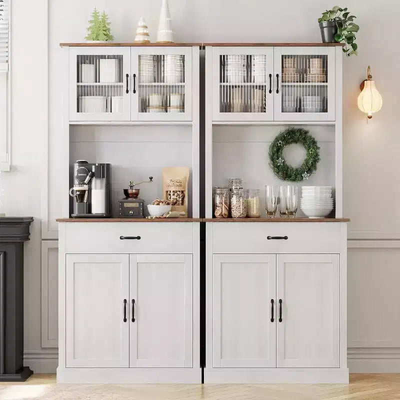 70.9 Armoire de cuisine haute, Armoire de rangement en bois avec support à micro-ondes, Armoire autonome, Meuble de bar à café