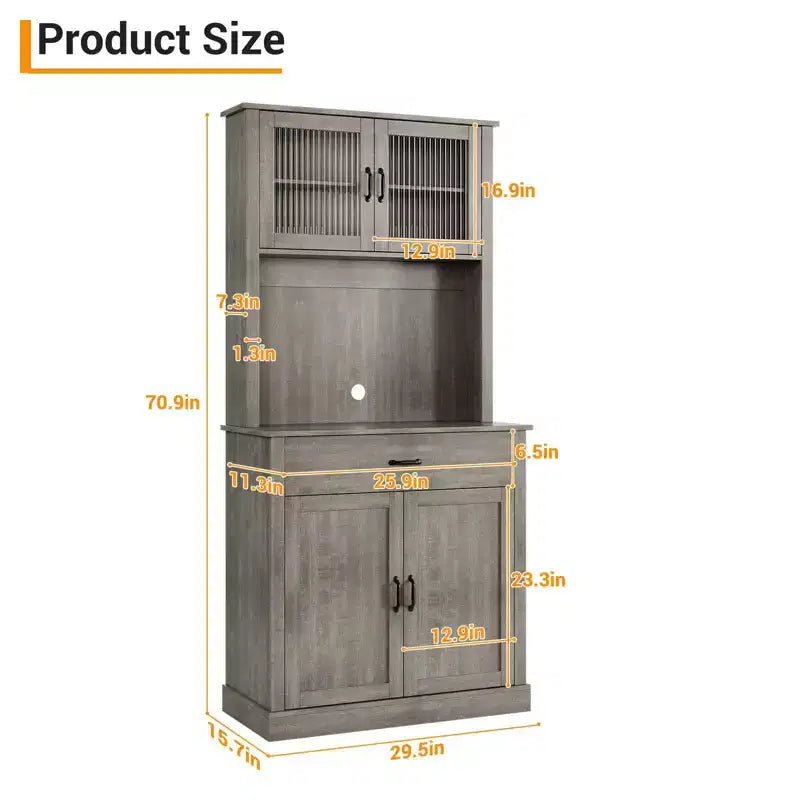 70.9 Armoire de cuisine haute, Armoire de rangement en bois avec support à micro-ondes, Armoire autonome, Meuble de bar à café