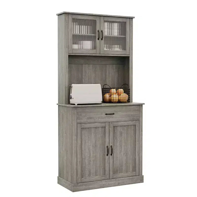 70.9 Armoire de cuisine haute, Armoire de rangement en bois avec support à micro-ondes, Armoire autonome, Meuble de bar à café