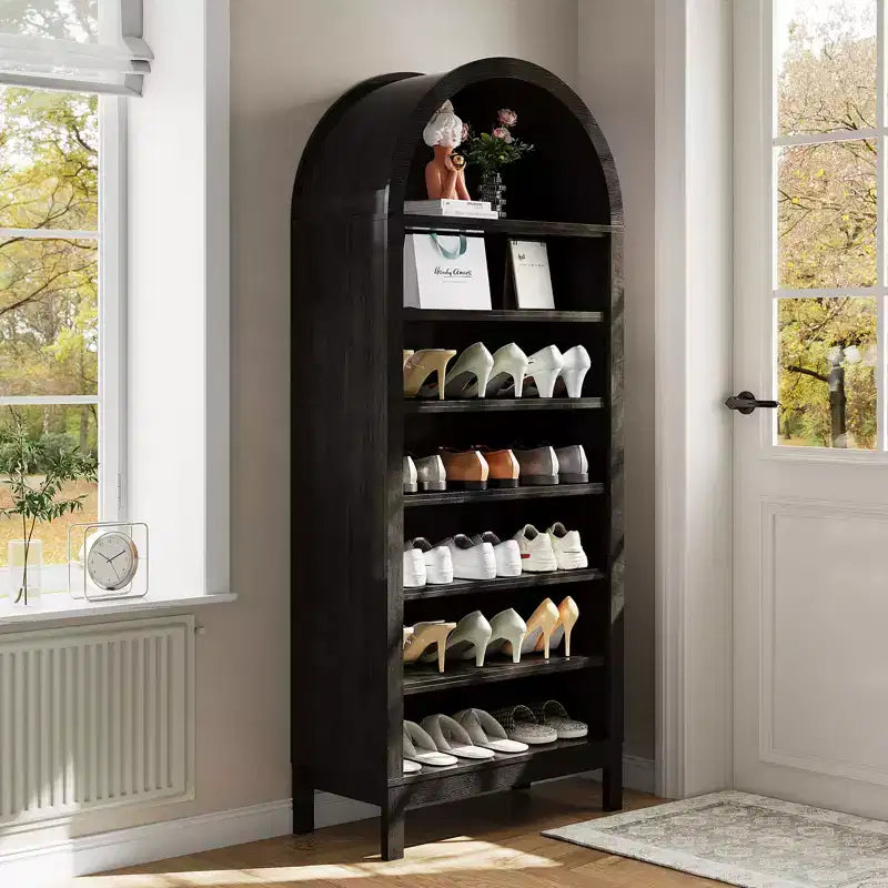 Meuble à chaussures arqué COZONY 71, étagère à chaussures réglable à 7 niveaux avec étagères ouvertes, organisateur d'entrée
