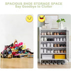Meuble de rangement pour chaussures avec portes vitrées, Armoire à chaussures à 5 niveaux avec pieds de support robustes, Meuble de rangement pour chaussures pour salon, entrée